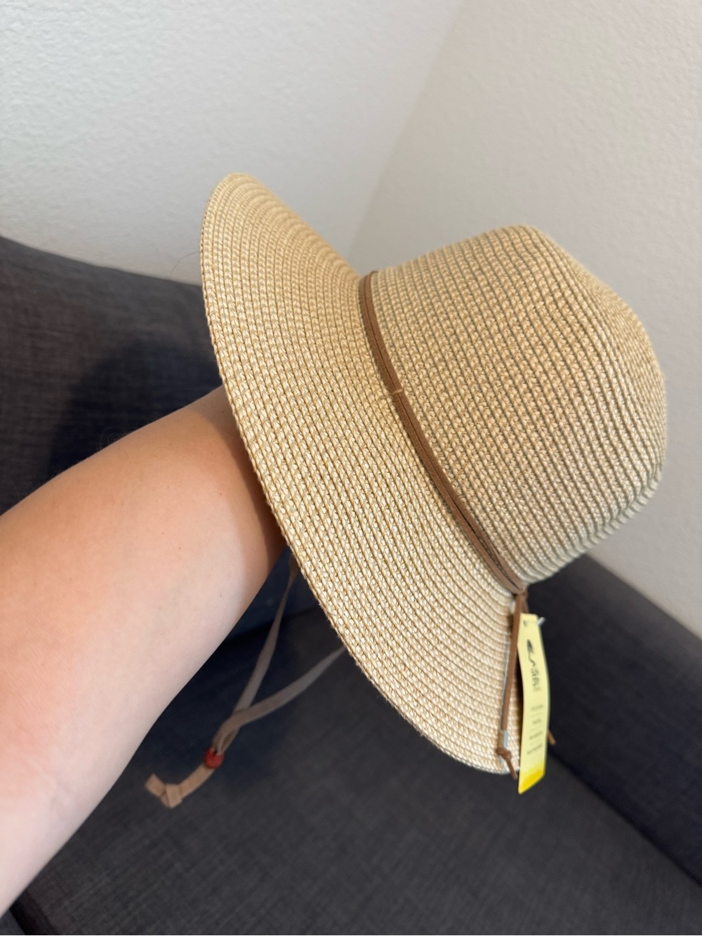 Women's Tan Straw Sun Hat with Chin Strap
